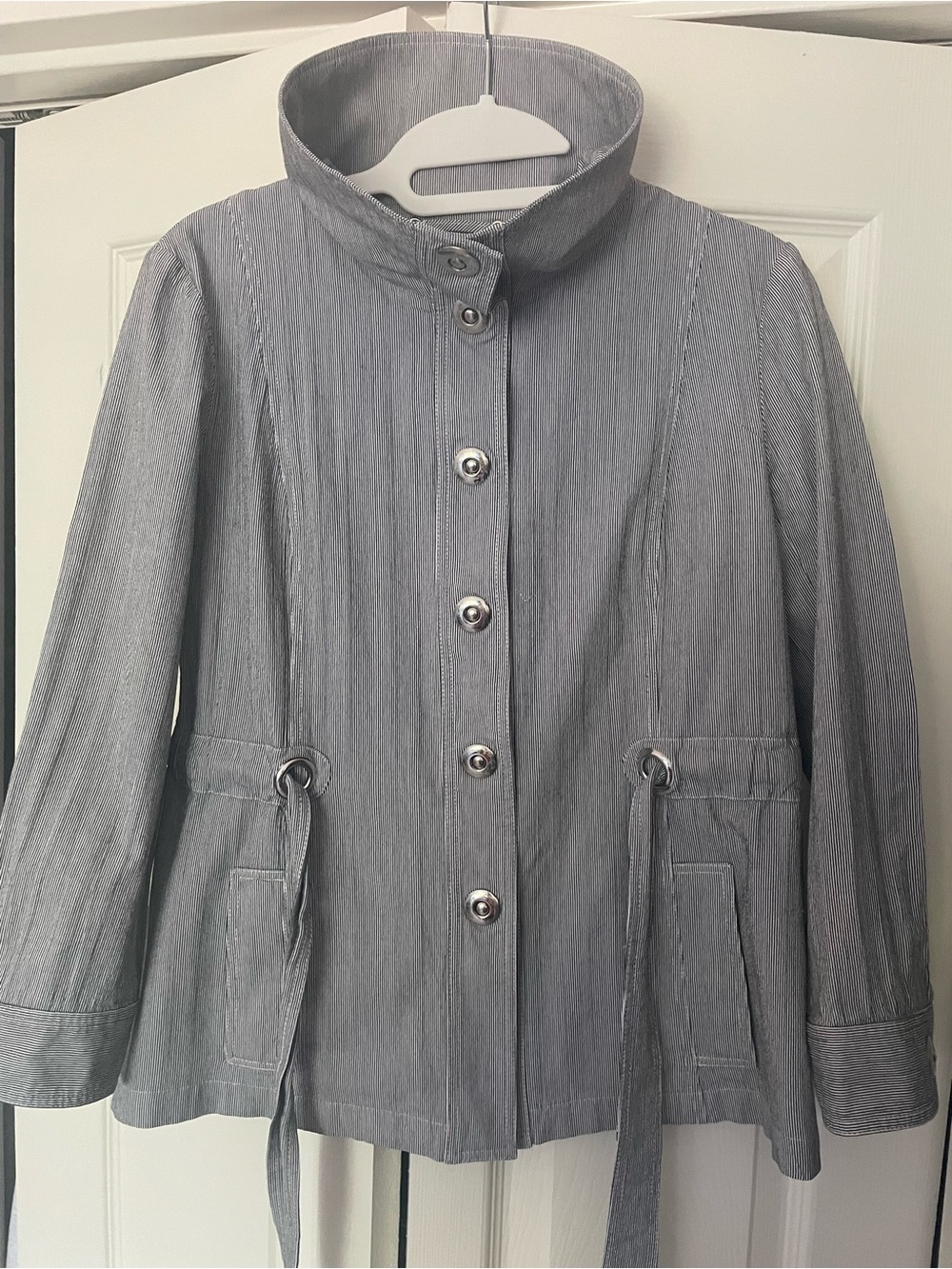 Lafayette 148 New York Pinstripe Drawstring Jacket Size 2 Career Workwear